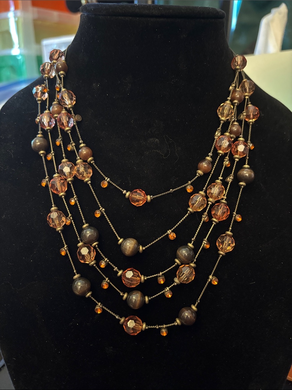 Multi-Strand Amber Bead Layered Necklace - Women's Jewelry